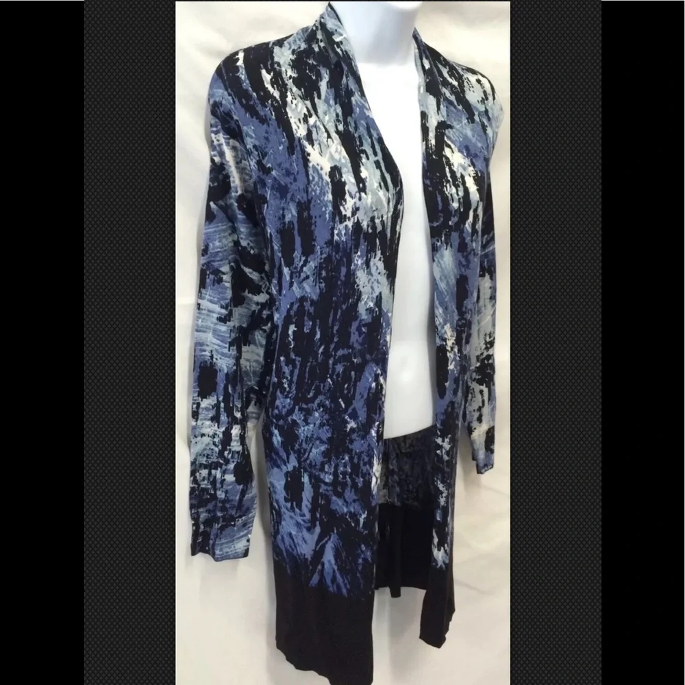 NIC + ZOE Tunic Open Cardigan Sweater Shawl Cotton Blue